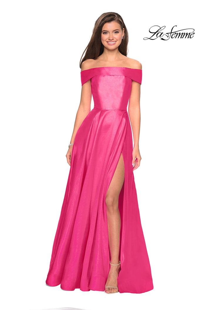 Picture of: Long Off The Shoulder Gown with Pockets in Bright Pink, Style: 27005, Detail Picture 2