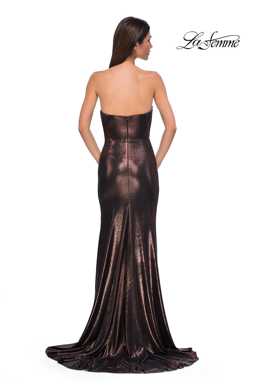 Picture of: Strapless Draped Neckline Prom Dress in Metallic Jersey in Bronze , Style 32828, Detail Picture 11