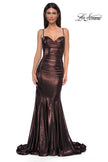 Picture of: Mermaid Metallic Jersey Dress with Draped Neckline in Bronze , Style 32897, Detail Picture 11