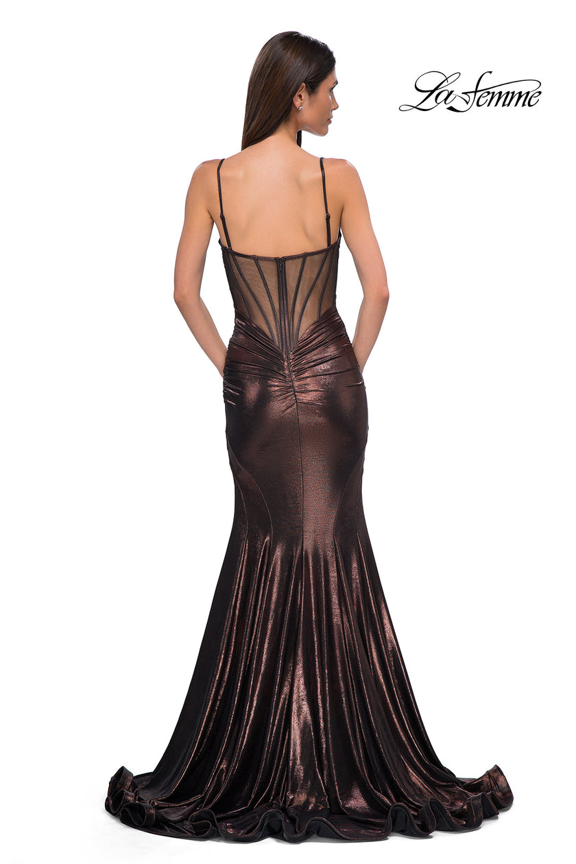 Picture of: Mermaid Metallic Jersey Dress with Draped Neckline in Bronze , Style 32897, Detail Picture 12