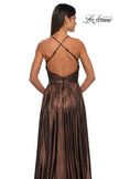 Picture of: A-line Metallic Net Jersey Halter Gown with High Slit in Bronze , Style: 32917, Detail Picture 16