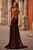 Picture of: Beautiful Long Metallic Net Jersey Gown with Flattering Ruching in Bronze , Style: 32887, Back Picture