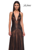Picture of: Beautiful Long Metallic Net Jersey Gown with Flattering Ruching in Bronze , Style 32887, Detail Picture 18