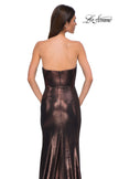 Picture of: Strapless Draped Neckline Prom Dress in Metallic Jersey in Bronze , Style 32828, Detail Picture 23