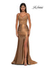 Picture of: Ruched Satin Evening Dress with Sheer Lace Top and Scallop Neckline in Bronze , Style: 32689, Detail Picture 3