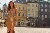 Picture of: Strapless Embellished Corset Gown with Satin Skirt in Bronze, Style: 33639, Detail Picture 4
