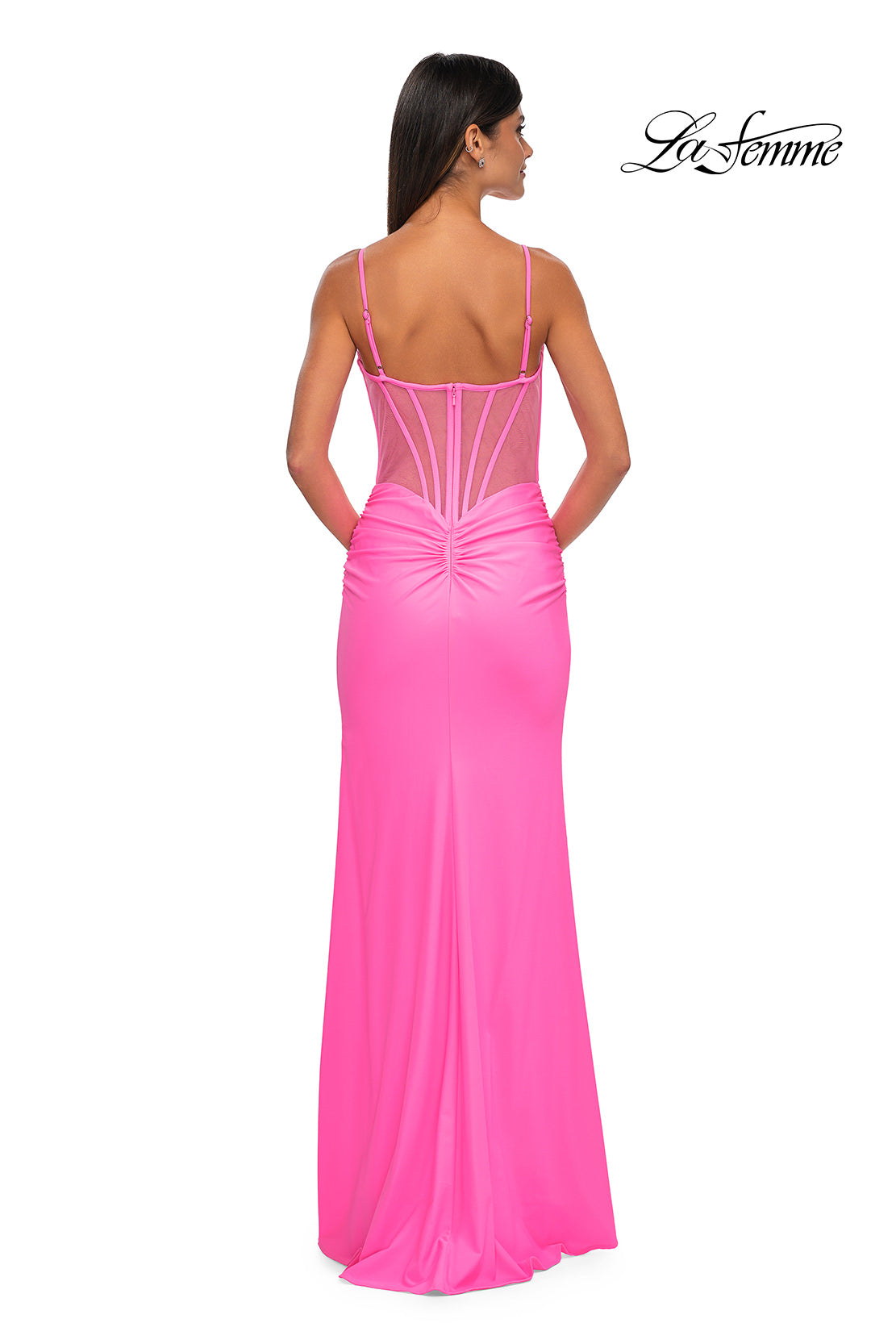 Picture of: Prom Dress with Corset Top and Sheer Illusion Back in Bubblegum Pink, Style: 32962, Detail Picture 8