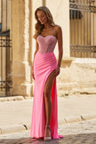 Picture of: Strapless Embellished Corset Gown with High Slit and Lace-Up Back in Bubblegum Pink, Style: 33355, Detail Picture 11