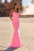 Picture of: Ruched Jersey Gown with Crisscross Open Back in Bubblegum Pink, Style: 33723, Detail Picture 2