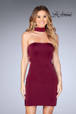 Picture of: Tight Jersey Homecoming Dress with Attached Choker in Burgundy, Style: 25062, Main Picture