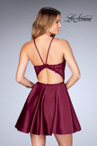 Picture of: Sheer Illusion Dress with Scattered Lace and Short Skirt in Burgundy, Style: 25202, Back Picture