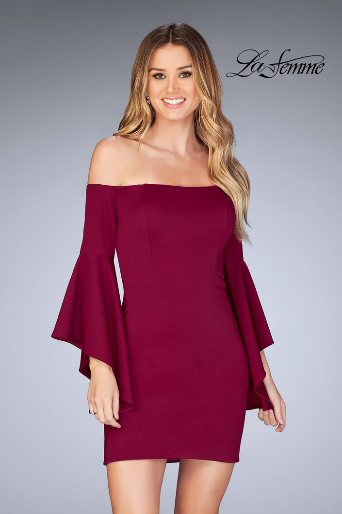 Picture of: Off the Shoulder Ruffle Sleeve Homecoming Dress in Burgundy, Style: 25033, Detail Picture 1