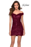 Picture of: Off the Shoulder Ruched Sequin Homecoming Dress In Burgundy, Style: 29277, Detail Picture 1