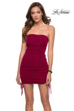 Picture of: Strapless Short Dress with Ruching and Adjustable Ties in Burgundy, Style: 29430, Detail Picture 1