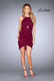 Picture of: Gathered Jersey Short Dress with Key Hole Back in Burgundy, Style: 25109, Detail Picture 2