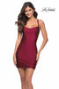 Picture of: Short Fitted Jersey Dress with Lace Up Strappy Back in Burgundy, Detail Picture 2