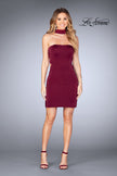 Picture of: Tight Jersey Homecoming Dress with Attached Choker in Burgundy, Style: 25062, Detail Picture 3