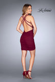 Picture of: Gathered Jersey Short Dress with Key Hole Back in Burgundy, Style: 25109, Detail Picture 3