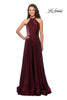 Picture of: Long Satin Gown with Embellished High Neckline in Burgundy, Style: 25576, Main Picture