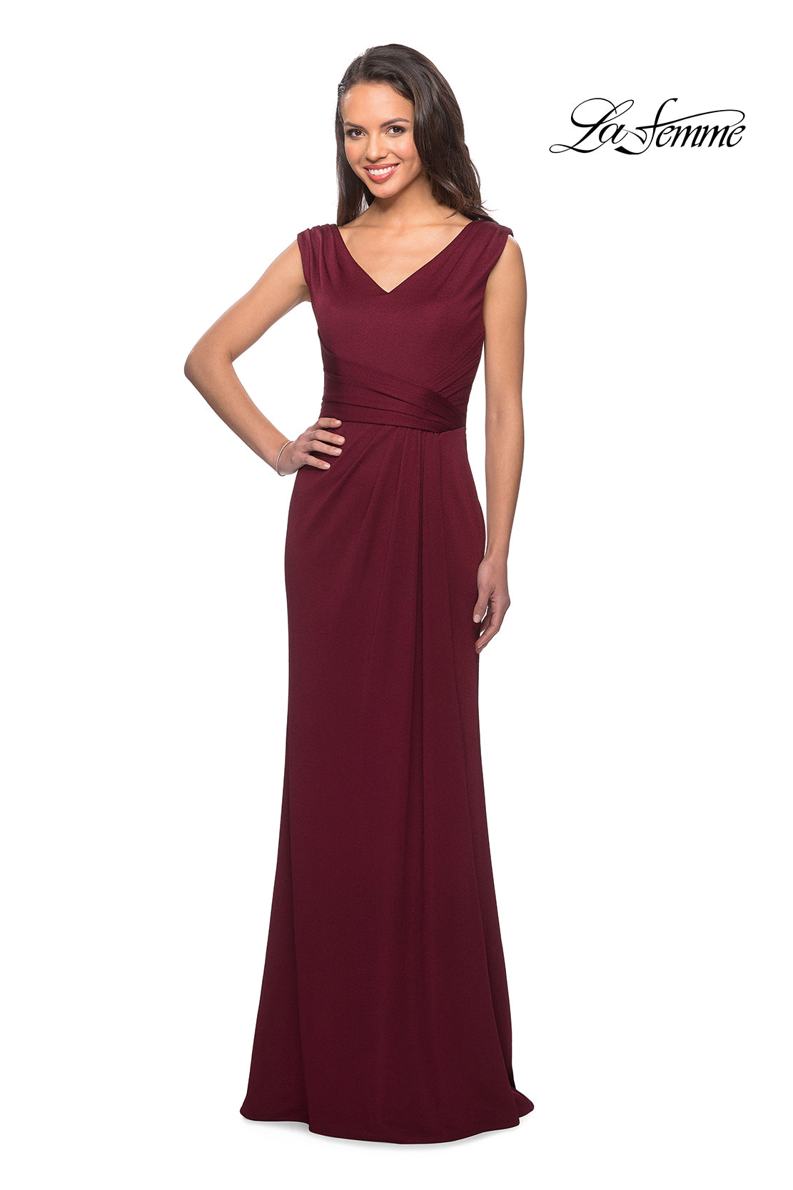 Picture of: Simple Long Jersey Dress with Empire Waist in Burgundy, Style: 26410, Main Picture