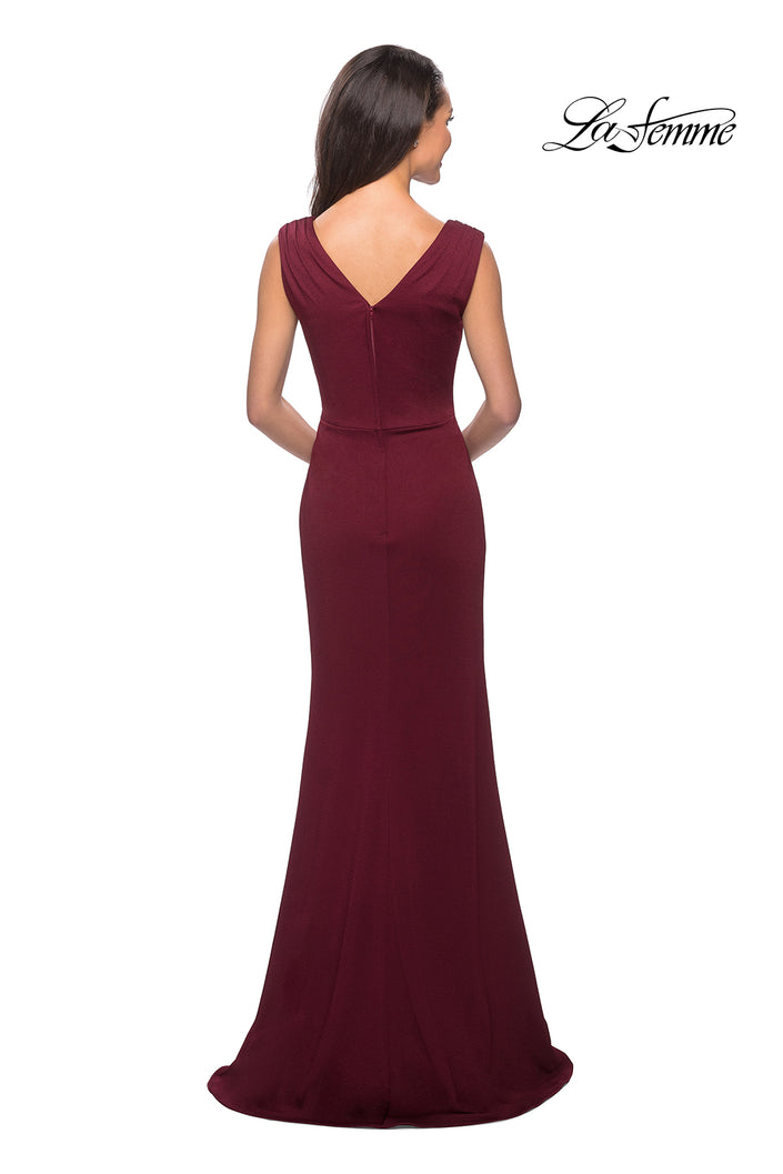 Picture of: Simple Long Jersey Dress with Empire Waist in Burgundy, Style: 26410, Back Picture