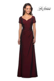 Picture of: Short Sleeve Floor Length Gown with Ruching in Burgundy, Style: 27855, Detail Picture 4