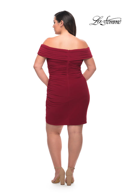 Picture of: Plus Size Short Jersey Off the Shoulder Dress in Burgundy, Style: 29521, Back Picture