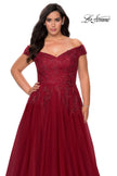 Picture of: Off The Shoulder Tulle Plus Size Gown with Lace in Burgundy, Style: 28950, Detail Picture 1
