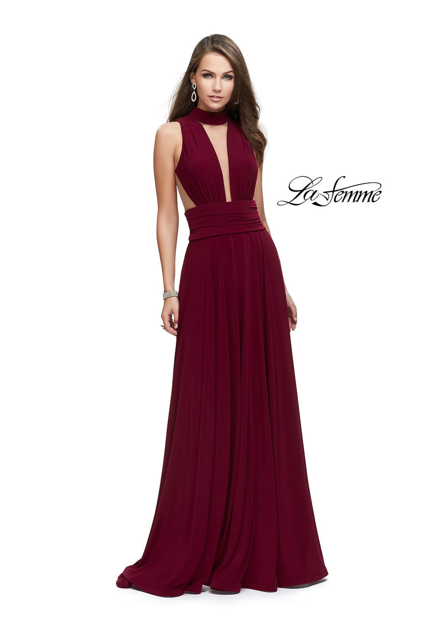 Picture of: A-line Prom Dress with Choker Neck Detail and Open Back in Burgundy, Style: 25568, Main Picture