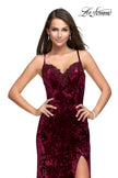 Picture of: Crushed Velvet Prom Dress with Lace Neckline in Burgundy, Style: 25881, Main Picture