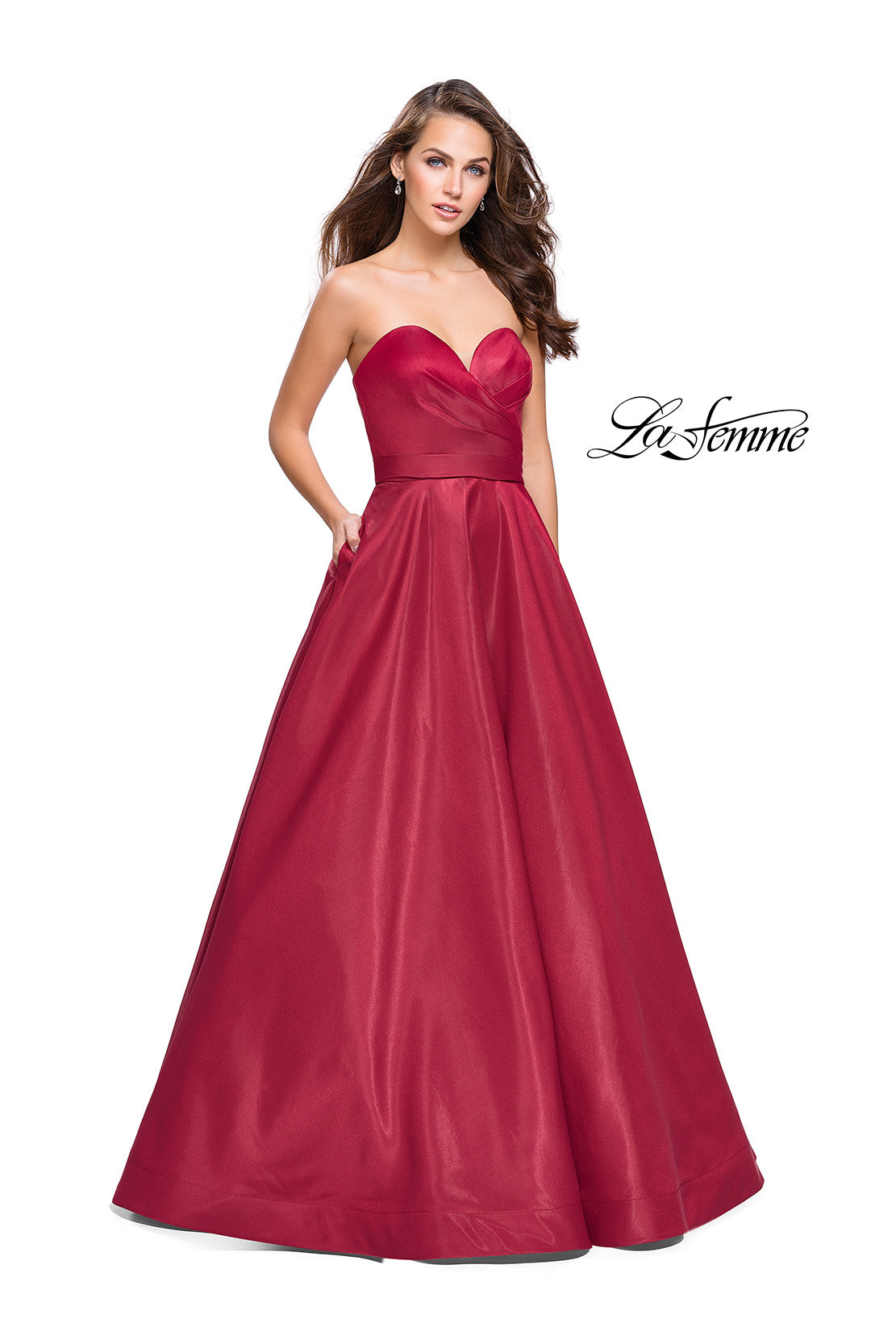 Picture of: Strapless Ball Gown with Wrapped Bodice and Pockets in Burgundy, Style: 25953, Main Picture