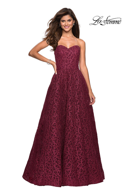 Picture of: Strapless A Line Ball Gown with Metallic Embroidery in Burgundy, Style: 27063, Main Picture
