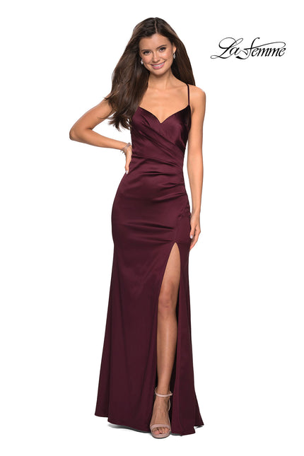 Picture of: Form Fitting Satin Prom Dress with Ruching in Burgundy, Style: 27782, Main Picture