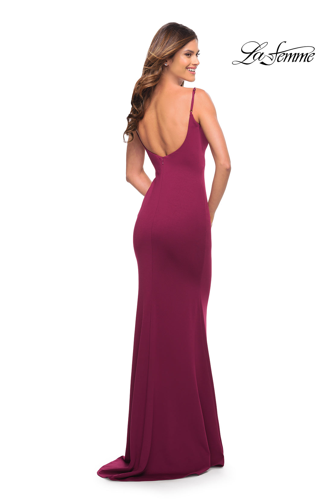 Picture of: Simple Elegant Long Jersey Dress with Scoop Neck in Burgundy, Style: 30541, Detail Picture 10