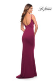 Picture of: Simple Elegant Long Jersey Dress with Scoop Neck in Burgundy, Style: 30541, Detail Picture 10