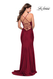 Picture of: Form Fitting Jersey Prom Dress with Draped Neckline in Burgundy, Style: 28518, Detail Picture 12