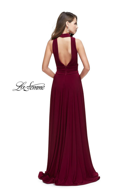 Picture of: A-line Prom Dress with Choker Neck Detail and Open Back in Burgundy, Style: 25568, Back Picture
