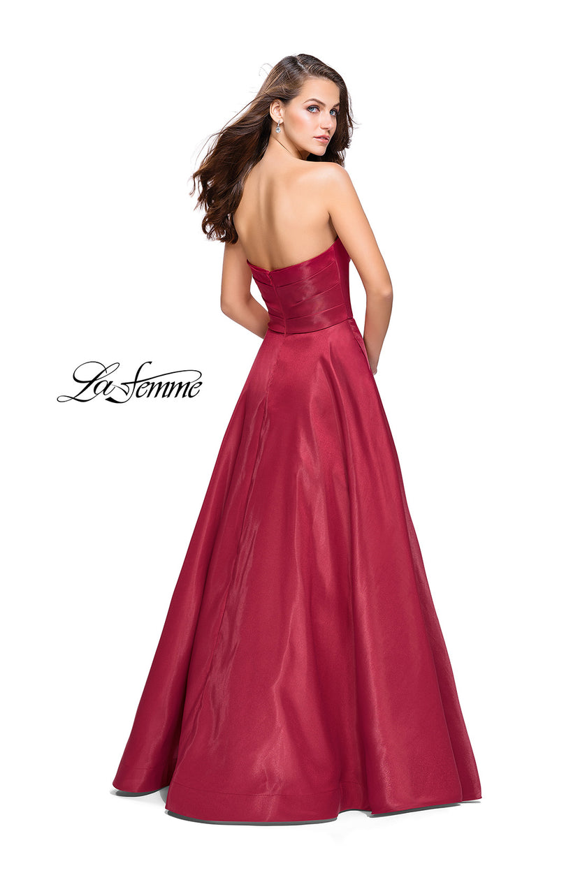 Picture of: Strapless Ball Gown with Wrapped Bodice and Pockets in Burgundy, Style: 25953, Back Picture