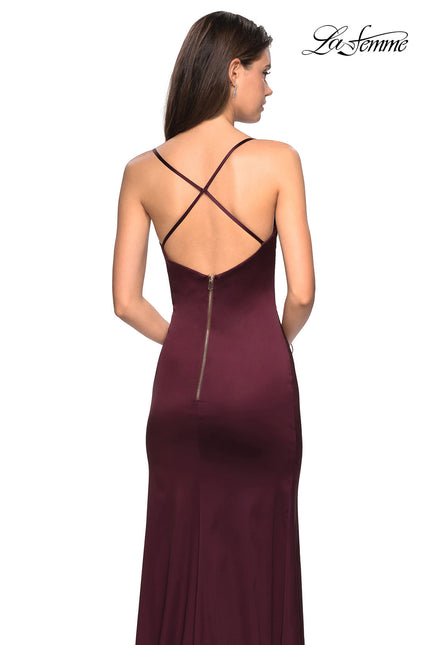 Picture of: Form Fitting Satin Prom Dress with Ruching in Burgundy, Style: 27782, Back Picture