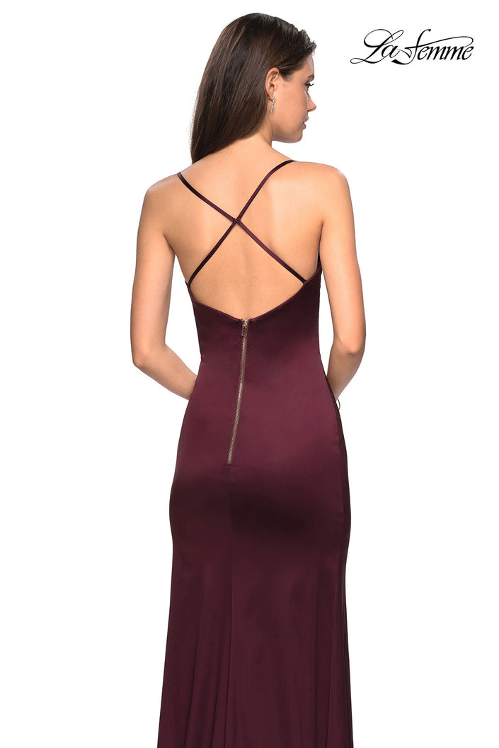 Picture of: Form Fitting Satin Prom Dress with Ruching in Burgundy, Style: 27782, Back Picture