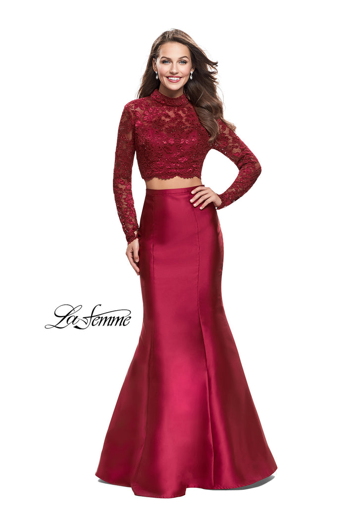 Picture of: Two Piece Mermaid Prom Dress with Lace Top in Burgundy, Style: 24901, Detail Picture 1