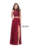 Picture of: Two piece gown with lace up top and satin A line skirt in Burgundy, Style: 25263, Detail Picture 1
