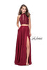 Picture of: Two piece gown with lace up top and satin A line skirt in Burgundy, Style: 25263, Detail Picture 1