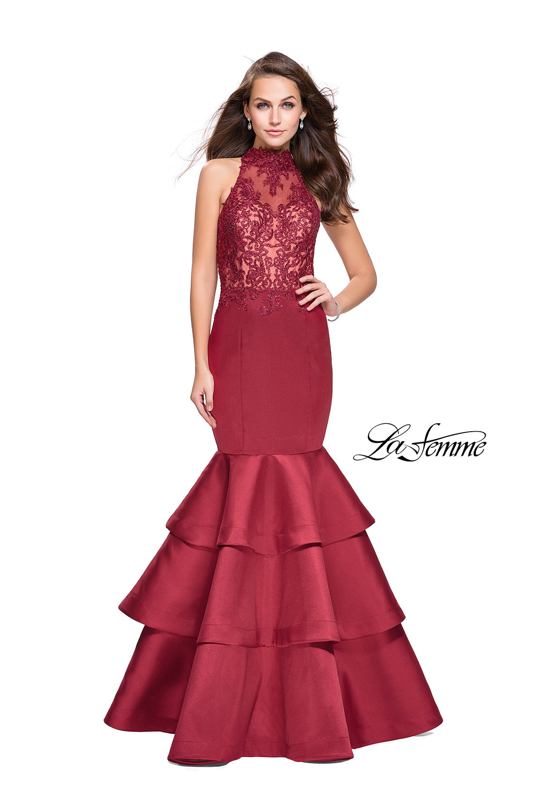 Picture of: Long Mikado Prom Dress with Ruffle Mermaid Skirt in Burgundy, Style: 25707, Detail Picture 1