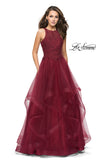 Picture of: Ball Gown with Tulle Skirt, High Neck, Beads, and Lace in Burgundy, Style: 26386, Detail Picture 1