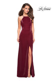 Picture of: Two Tone Long Gown with High Neckline and Side Slit in Burgundy, Style: 26962, Detail Picture 1