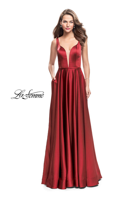 Picture of: Satin A line Prom Dress with Deep V Back in Burgundy, Style: 25455, Detail Picture 2