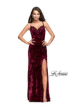 Picture of: Crushed Velvet Prom Dress with Lace Neckline in Burgundy, Style: 25881, Detail Picture 2