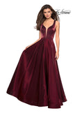 Picture of: Two Tone Satin Long Gown with Plunging Neckline in Burgundy, Style: 27049, Detail Picture 2