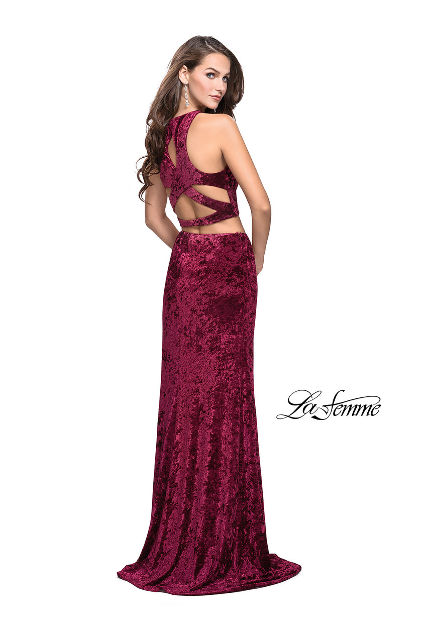 Picture of: Crush Velvet Two Piece Prom Dress with Slit in Burgundy, Style: 2543, Detail Picture 3